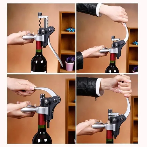Vista 6 de Abridor de botellas de vino, accesorios de vino Areator Kit de abridor de vino, juego de sacacorchos de vino tinto con estuche de madera, regalo