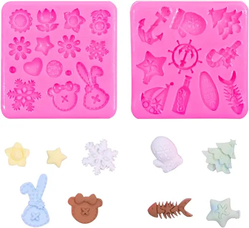 Rolin Roly Molde de silicona para tartas de flores, molde de fondant de conejo, moldes de chocolate rosa, molde de arcilla polimérica, moldes de