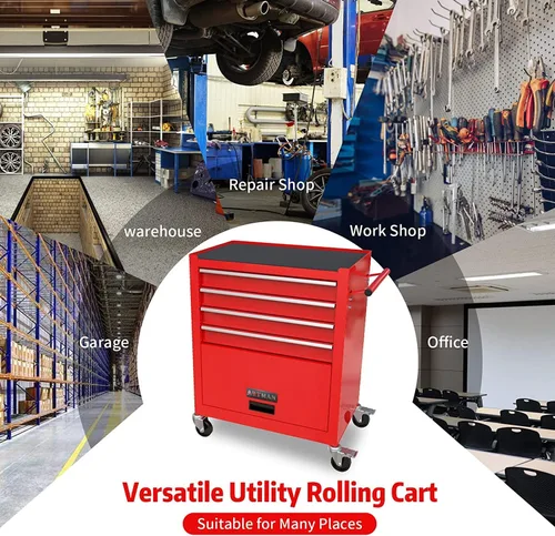 Vista 6 de Runboll Cofre de herramientas de 4 cajones con juego de herramientas con ruedas para mejoras del hogar, mecánica de automóviles