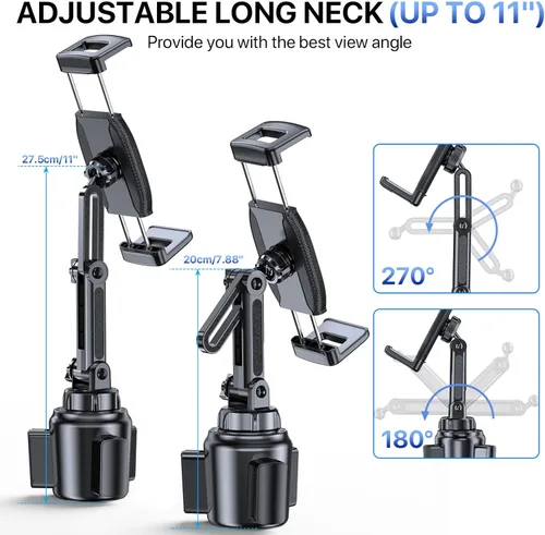 Vista 5 de Miracase [Soporte para tablet con portavasos actualizado 2025 para coche, [Brazo de abrazadera de elevación alta] Soporte para tablet de coche