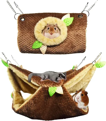Hamaca de animales pequeños, hamaca colgante de hámster y túnel de cama cálida jaula de nido para colgar túnel y hamaca para planeador de azúcar,