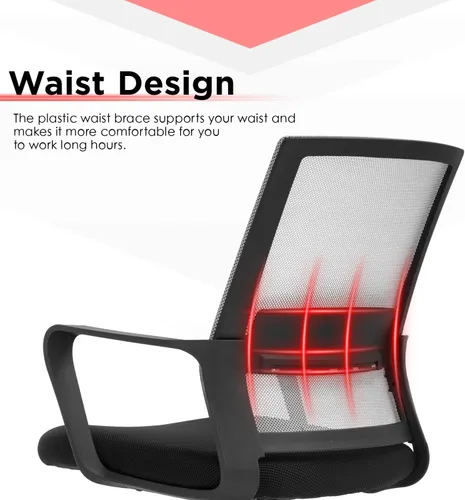 Vista 11 de Silla de redacción alta para oficina, silla de escritorio ergonómica de malla con respaldo medio con anillo de pie ajustable para escritorio Negro