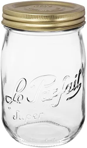 Vista 15 de Le Parfait Frascos con tapa de rosca – Tarros de vidrio francés de boca ancha – Embalaje sin residuos (4, 33.8 fl oz – 32 oz – 1L Tapa dorada)