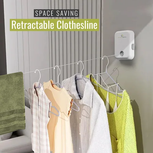 Vista 2 de SmartSome Tendedero retráctil montado en la pared, estante de secado resistente para interiores y exteriores, solución de secado de aire