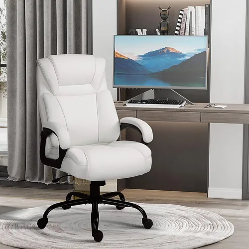 Vista 2 de Big and Tall 400lbs Executive Office Chair with Wide Seat, Computer Desk Chair with High Back PU Leather Ergonomic Upholstery, Adjustable Height and