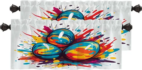 Vista 51 de Cortinas opacas de mármol abstracto blanco y gris para ventanas, cenefas opacas de poliéster multicapa para cocina, paquete de 2 unidades, 26 x 24