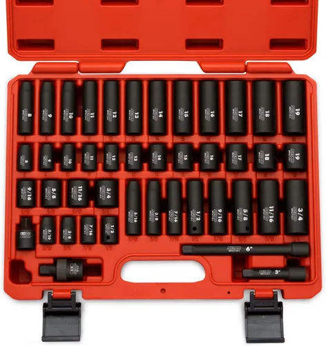 NEIKO 02440A, Juego de llaves de impacto de 3/8 de pulgada, tamaños SAE de 5/16" a 3/4" y tamaños métricos de 8 mm a 19 mm, incluye barras de