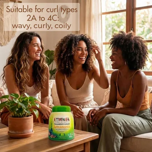 Vista 7 de Etniker Amazonia, mascarilla para el cabello rizado, protector térmico para cabello rizado, crema de peinado rizado, resultados de grado