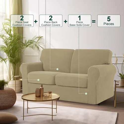 Vista 336 de CHUN YI Fundas para sofá de 7 piezas, lavables, fundas elásticas para sofá de 3 cojines con respaldo y fundas de cojín separados, protector