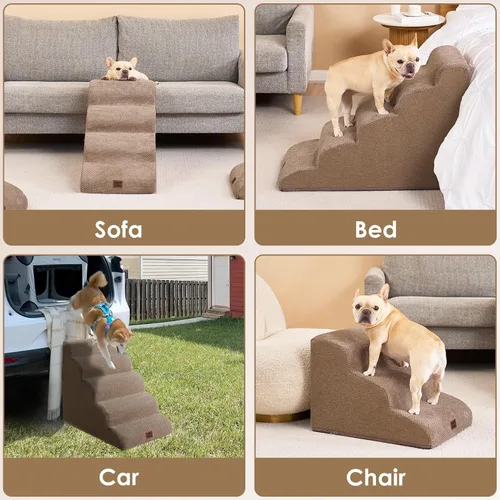 Vista 7 de EHEYCIGA Rampa de escaleras curvadas para perros pequeños de 15.7 pulgadas de alto, escalones para perros de 3 escalones para sofá y silla