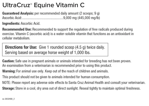 Vista 3 de UltraCruz Suplemento equino de vitamina C para caballos, 1 libra, polvo (suministro para 50 días)