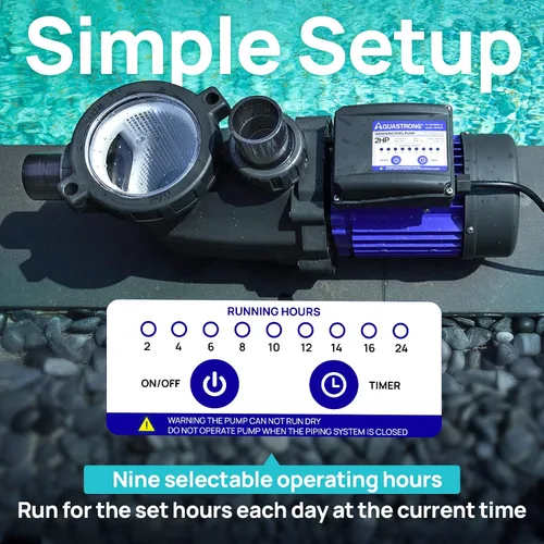 Vista 6 de Aquastrong - Bomba de piscina de 1.5 HP para interior/sobre el suelo, una sola velocidad, 115 V, 8100 GPH, alto flujo, potentes bombas de piscina