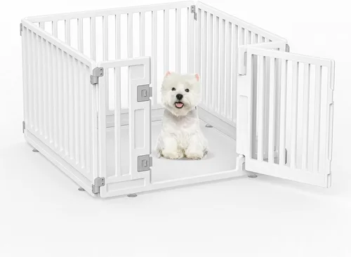Corralito para mascotas con puerta para perros, corralito plegable para cachorros y perros pequeños, 4 paneles, fácil de montar, fácil de almacenar