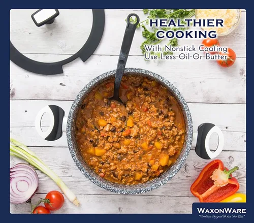 Vista 3 de WaxonWare - Caserola horno holandés de 5.25 cuartos de galón de cerámica antiadherente, olla para sopa indeformable, no tóxica, sin