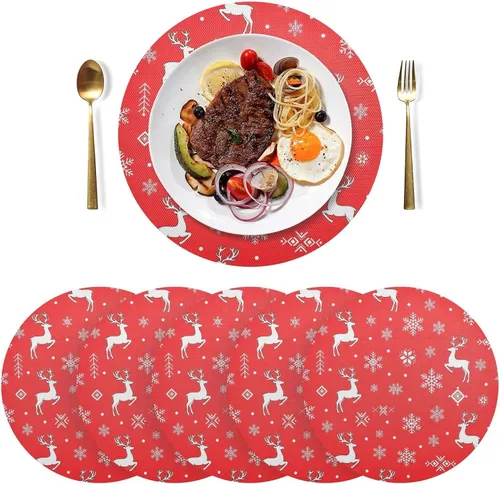 Vista 3 de White Reindeer Red Round Placemats, Non Slip Washable Placemats Dining Table for Kitchen Table one sizex1