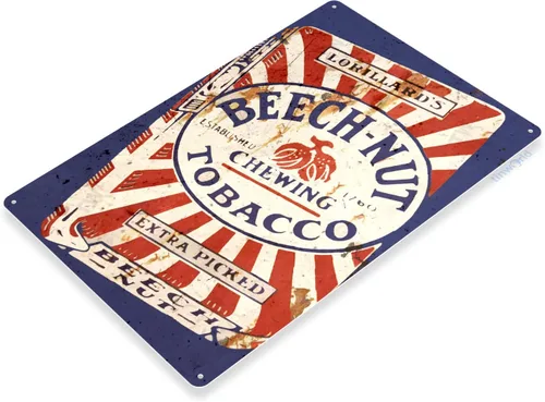 Vista 2 de Tinworld Letrero de estaño: decoración de metal de haya-nuez de haya, moho, tabaco, corte, inmersión, cigarro, tienda rústica, A011