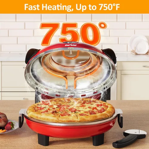 Vista 4 de Sunvivi Horno eléctrico para pizza de interior: máquina de pizza de encimera con perilla de control de temperatura, calienta hasta 770 ℉, calentador