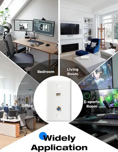 Vista 6 de Placa de pared coaxial Ethernet - Placa de pared tipo F Cat6, 1 puerto Keystone Cat6 y 1 puerto tipo F conector coaxial Keystone - Blanco