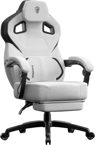 Vista 13 de Dowinx Silla de juegos de tela con reposapiés, silla ergonómica grande y alta con soporte lumbar, silla de computadora con respaldo ancho