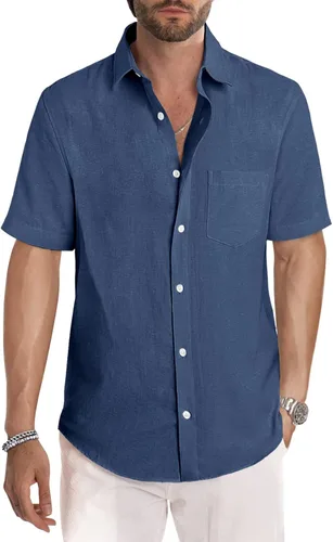 Vista 130 de JMIERR Camisas de vestir a rayas con botones y manga corta para hombre