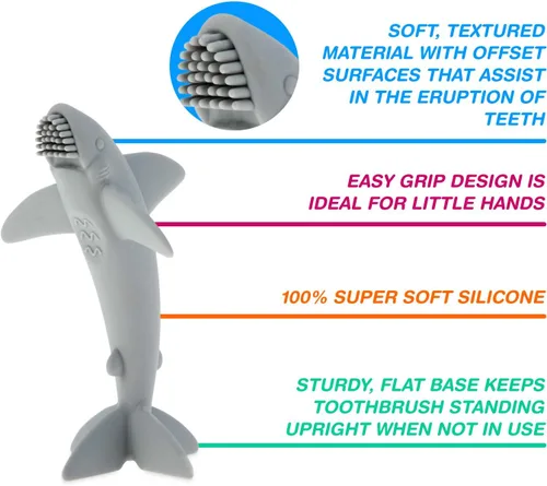 Vista 3 de Nuby Grooming Lil Shark Cepillo de dientes masajeador, los colores pueden variar, 1 unidad, 5 pulgadas