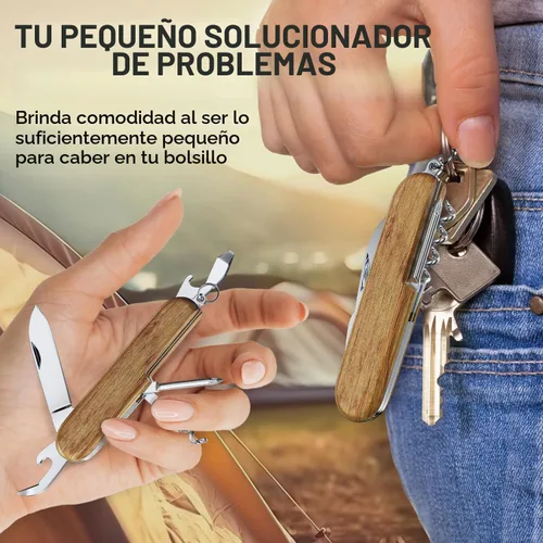 Vista 5 de Cuchillo de bolsillo pequeño 6 en 1 – Llavero multiherramienta – Cuchillo de bolsillo compacto para niños con abridor de botellas, abrelatas 1 azul