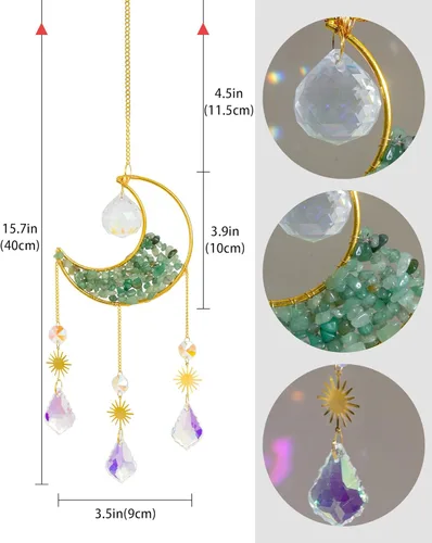 Vista 2 de Atrapasoles de cristal para ventanas de interior, colgantes, luna, atrapasoles con cristales de jade, arco iris, decoración para el hogar, jardín