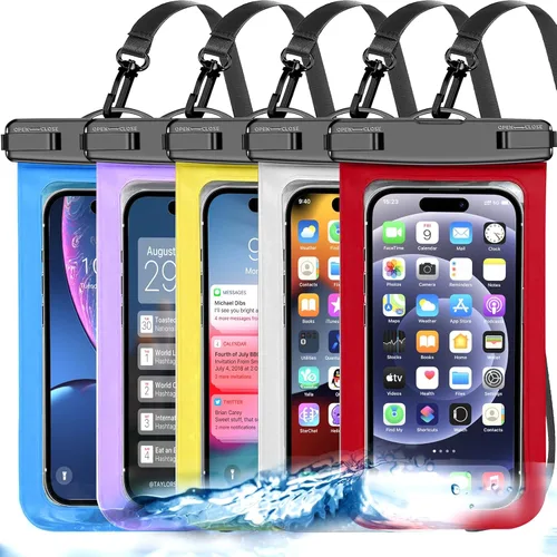 Vista 11 de Paquete de 5 bolsas impermeables universales blancas de hasta 8.3 pulgadas, funda impermeable para teléfono grande, nivel de protección: IP68