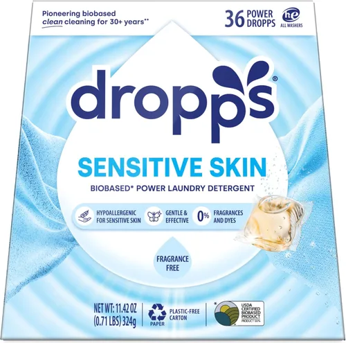 Vista 8 de Dropps Cápsulas de detergente para ropa de piel sensible, Crisp Breeze (64 unidades) - Hipoalergénico y probado por dermatólogos Sin tintes