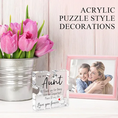 Vista 3 de Regalos para Tía de Sobrina - Placa Única de Pieza de Rompecabezas de Acrílico para Cumpleaños de Tía, Decoraciones de Escritorio, Regalo para Tía