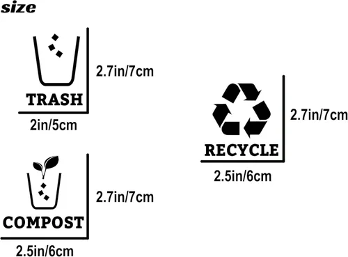 Vista 3 de Juego de 3 calcomanías de vinilo de reciclaje para basura, contenedor de compost, símbolo de cubo de reciclaje para organizar contenedores de basura