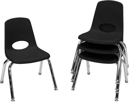 Vista 50 de FDP - Silla escolar apilable de 14 pulgadas, asiento apilable para estudiantes con patas de acero cromado y deslizadores giratorios de nailon