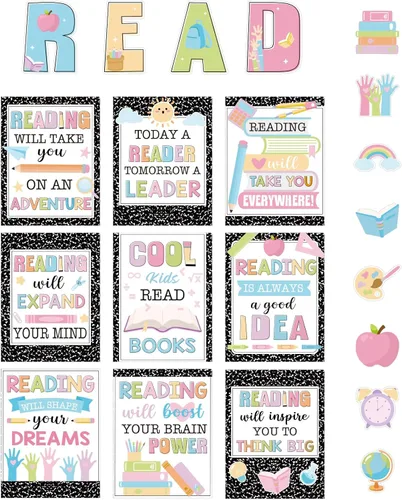 Zonon 45 Piezas Composición Lectura Decoraciones de Aula Lectura Tablón de Anuncios Póster Banner Juego Primaria Impresiones Educativas Póster