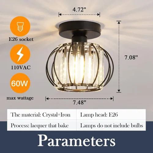 Vista 2 de Modern Celing Light 2 Pack Semi Flush Mount Fixture Small Crystal Chandelier Mini Indoor Ceiling Lamp for Bathroom Hallway Foyer Porch Hall