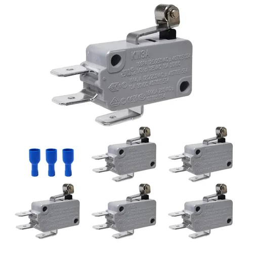 Vista 6 de 6 piezas de microinterruptor de límite SPDT con palanca de bisagra recta corta y acción de broche para Arduino, KW3A 16A 125/250V