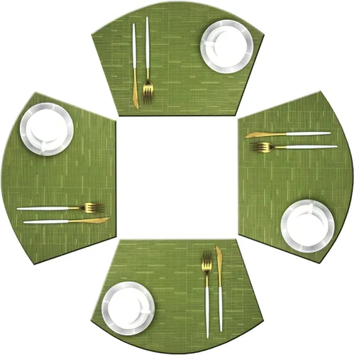 Vista 17 de Juego de 4 manteles individuales en forma de cuña para mesa redonda de cocina, de vinilo, antideslizantes, de plástico, lavables, color negro
