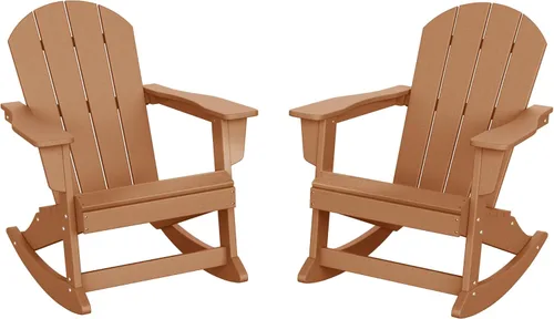 Vista 27 de HDPE Shoreside - Silla mecedora moderna Adirondack de polietileno (juego de 2), madera envejecida Roble (Weathered Wood)