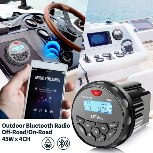 Vista 2 de Radio estéreo Bluetooth marina Radio para barco AM FM sintonizador Bluetooth transmisión de música digital medios digitales en barcos carrito
