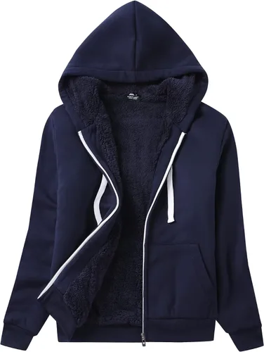 Vista 9 de SWISSWELL - Sudaderas con capucha para mujer, suéter de invierno con forro de vellón, con cremallera completa, forro de sherpa grueso Negro