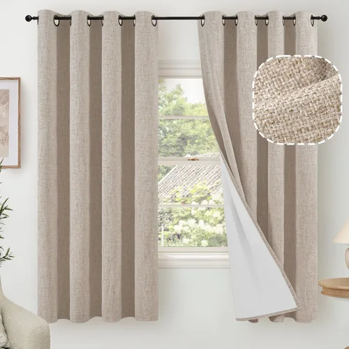 Vista 94 de Cortinas Opacas de Lino Azul Bebé para Guardería de 40 Pulgadas de Largo, 2 Paneles, Cortinas Cortas con Aislamiento Térmico Boho de Bloqueo Total