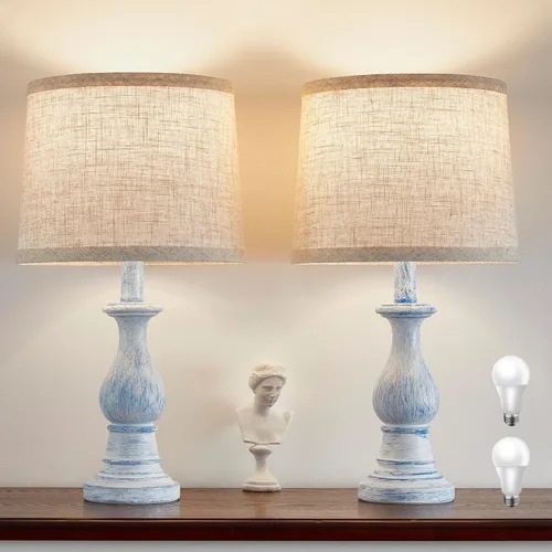 Vista 9 de Lámpara de Mesa Vintage para Sala de Estar Dormitorio, Lámpara de Noche de Granja de 18.5" para Mesita de Noche, Juego de 2 Lámparas de Mesa