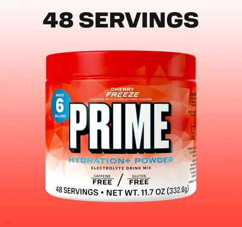 Vista 6 de PRIME Hydration + Polvo de electrolitos, cereza congelada, mezcla de bebida de hidratación sin azúcar con potasio, magnesio y vitaminas B