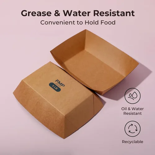 Vista 6 de Fit Meal Prep Paquete de 125 bandejas de papel de 5 libras para alimentos desechables de alta resistencia, bandeja de nachos marrón kraft