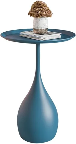 Mesa auxiliar redonda de metal, mesa decorativa pequeña, mesa auxiliar moderna para sala de estar, dormitorio, oficina, espacios pequeños, 15.7 Azul