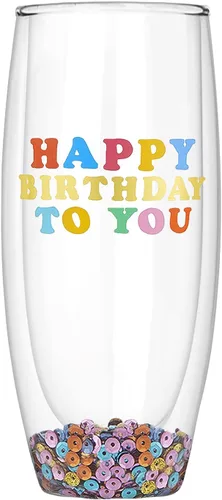 Slant Collections Flauta de champán de doble pared, 8 onzas, HBD To You