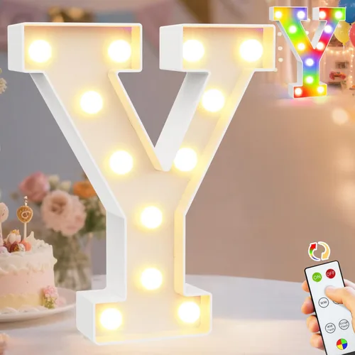 Vista 12 de Pooqla Letrero con luces LED de marquesina, letra del alfabeto iluminada para decoración del hogar, fiesta, boda, N