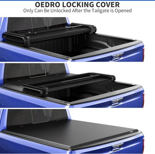 Vista 5 de oEdRo - Cubierta suave de tres pliegues para plataforma de camioneta, compatible con Toyota Tacoma 2005-2015 con plataforma Fleetside de 5 pies