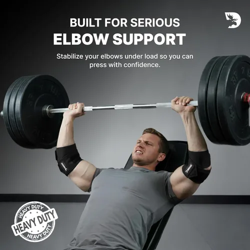 Vista 2 de DMoose Fitness Elbow Wraps for Weightlifting (Pair) - 40'' Adjustable Strap for Gym Workout & Bench Press, Compression Elbow Sleeves for Tendonitis