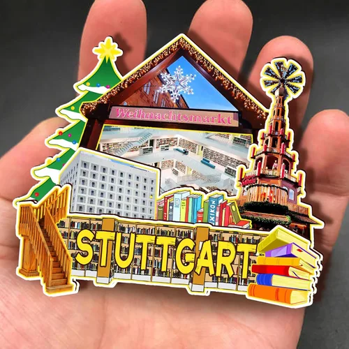 Vista 4 de Imán de madera de Alemania Stuttgart 3D para nevera, recuerdos coleccionables, decoración hecha a mano, artesanías 2