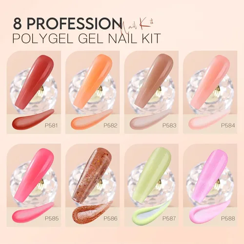 Vista 3 de Morovan Poly Gel Nail Starter Kit: 8 Colors Glitter Poly Nail Gel Kit with U V Lamp for Beginner Poly Nail Gel Kit Extension All Seasons DIY at Home